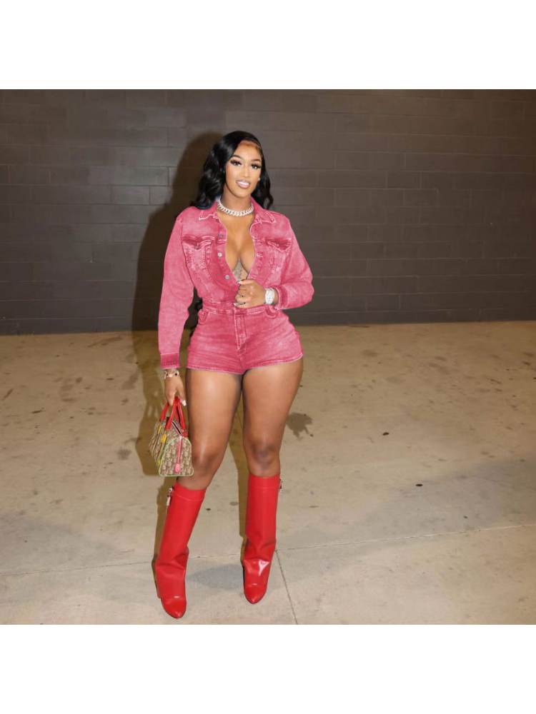 "Anguish" Button up Denim Romper