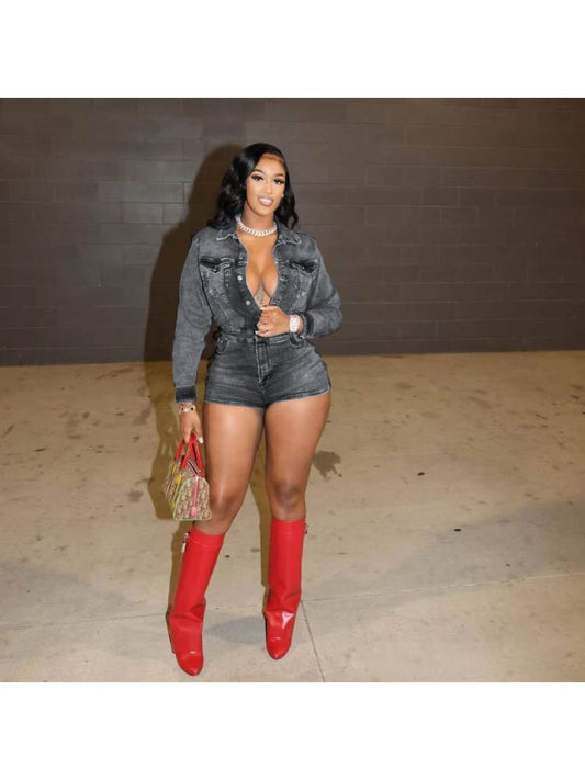 "Anguish" Button up Denim Romper