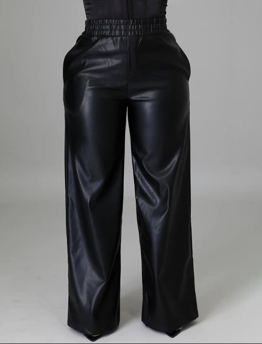 WIDE LEG LEATHER PANTS