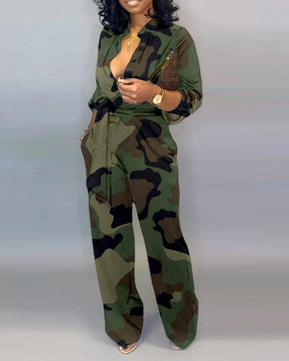 "THE CAMO" V NECK DRESS JUMPSUIT