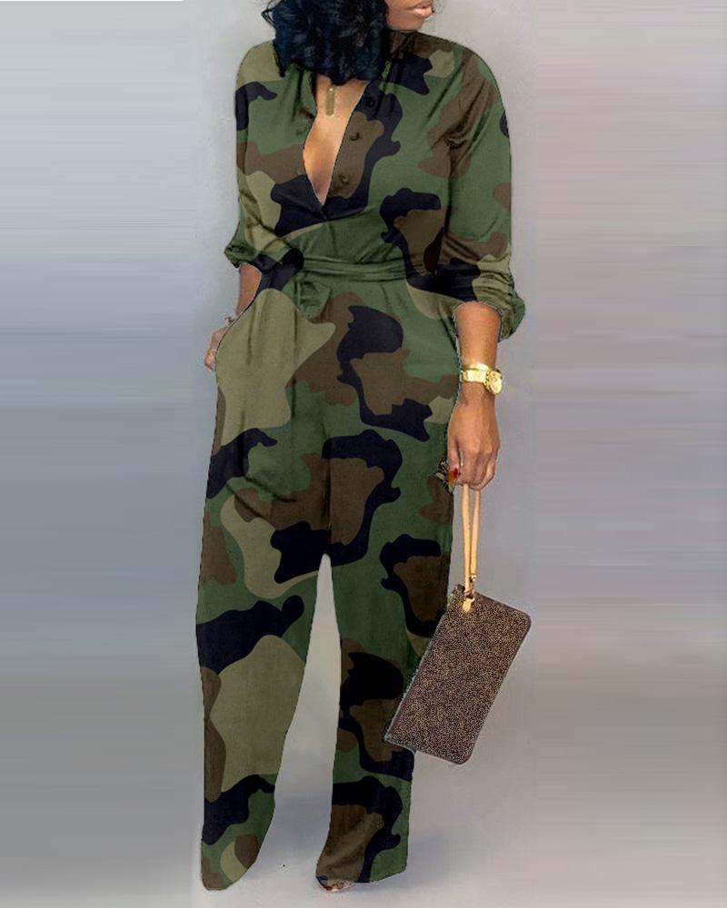 "THE CAMO" V NECK DRESS JUMPSUIT