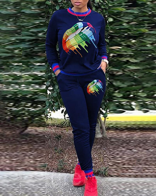 "KISS ME" 2 PIECE SWEATSUIT IN BLUE