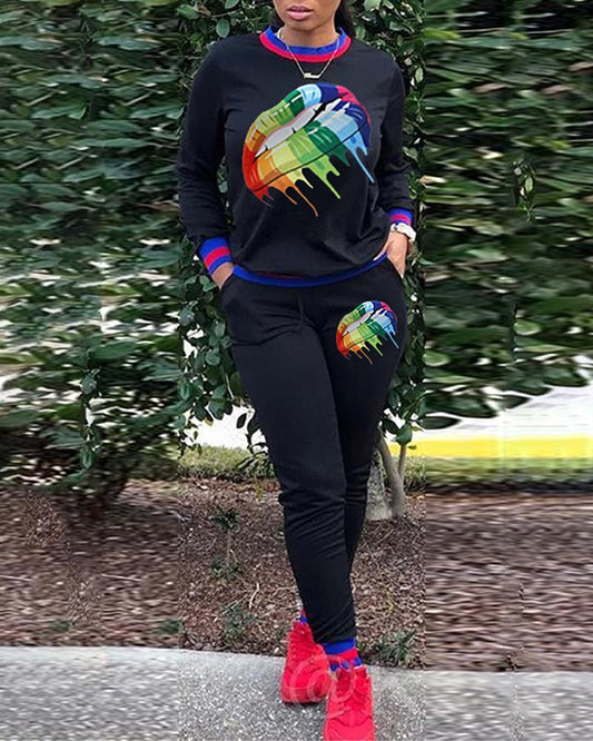 "KISS ME" 2 PIECE SWEATSUIT IN BLACK