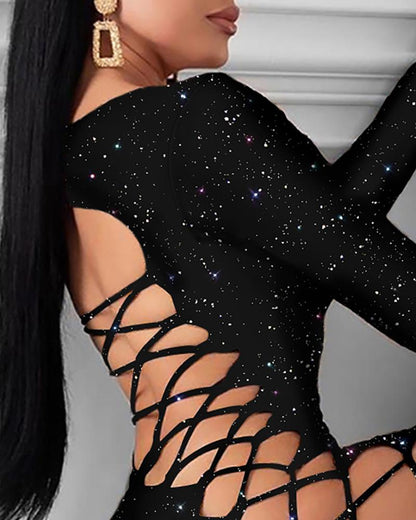 GLITTER LACE-UP DRESS