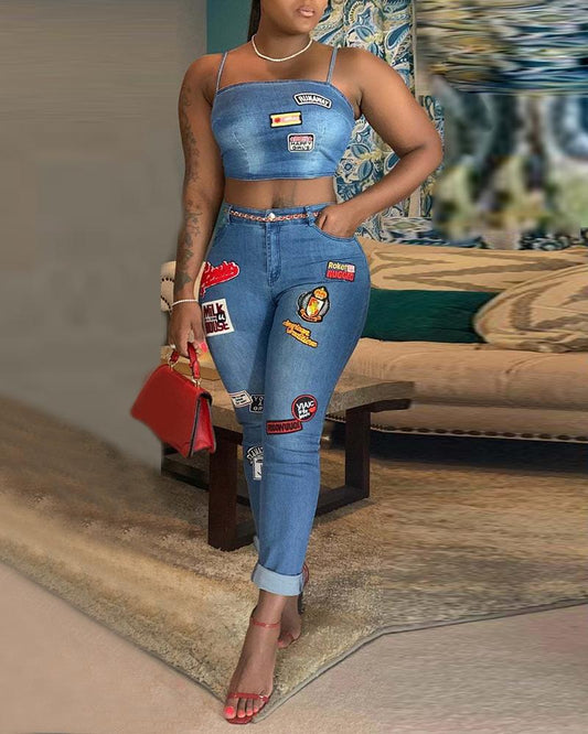 "PATCHED UP"DENIM 2 PIECE SET