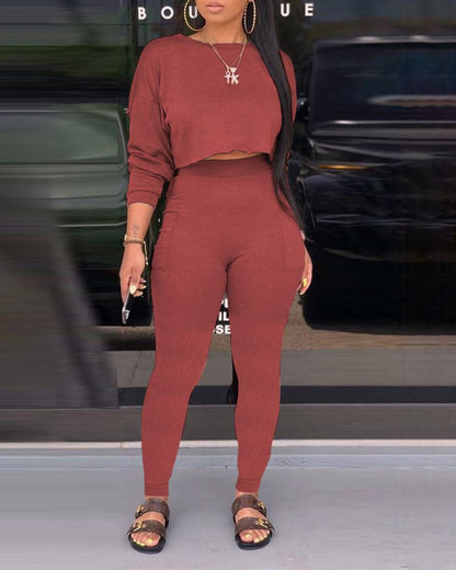 "2 PIECE" LONG SLEEVE TOP AND MATCHING PANT SET IN YELLOW
