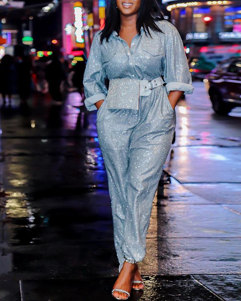 SEQUIN CARGO JUMPSUIT WITH POCKETS